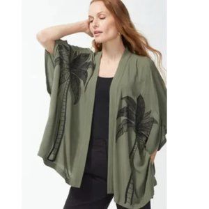 Olive Green Kimono with Black Palm Design